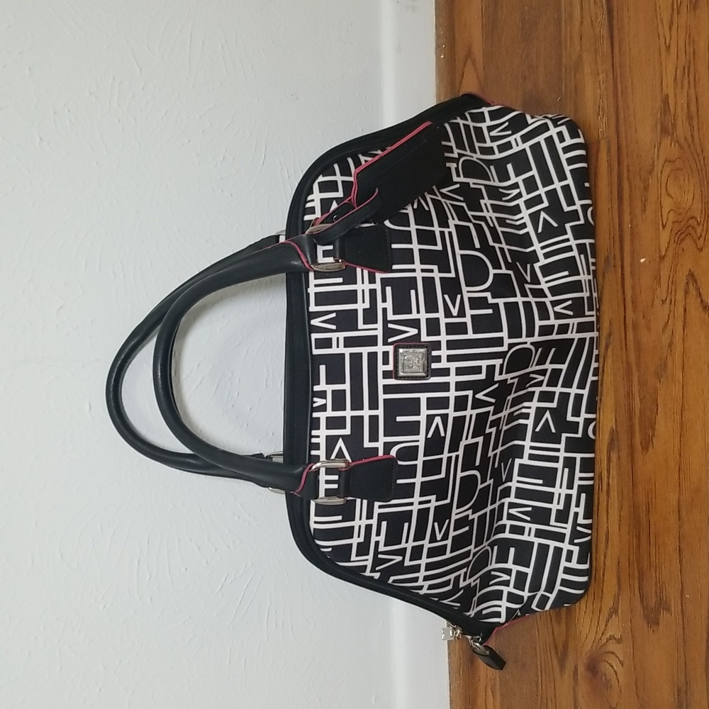 Diane von Fursternberg Dome Travel Tote Duffle Bag Luggage Pink & Black w/ Lock